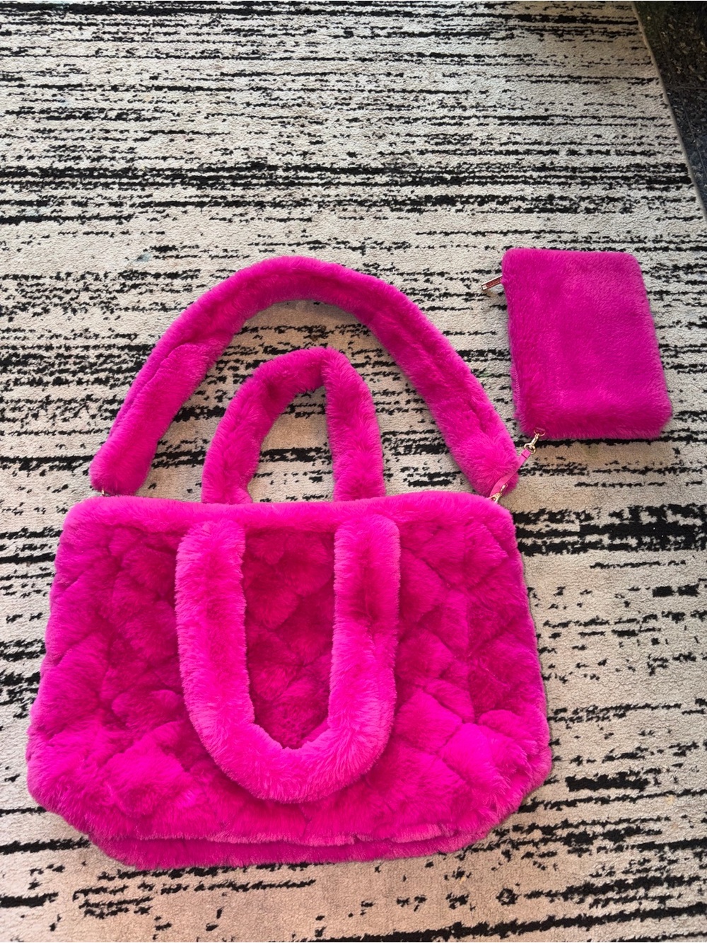 Oliver Thomas Hot Pink Faux Fur Tote with Interior Zipper Pocket